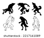 Set Of Werewolves Silhouette....