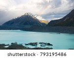 Tasman Glacier and turquoise glacier lake,  Mount Cook National Park ,New Zealand