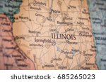 Closeup Selective Focus Of Illinois State On A Geographical And Political State Map Of The USA.