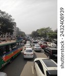 Small photo of Manik Mia Ave, Dhaka, Bangladesh – February 27, 2024: automobile congestion in the morning rush hour.Cars on highway traffic jam. traffic jams in the city, road, rush hour. Car rush hours city street