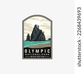 Olympic national park vector template. Washington landmark illustration in patch emblem style.