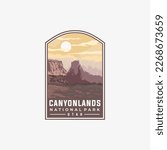 Canyonlands national park vector template. Utah landmark illustration in patch emblem style.