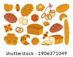 Bread Flat Icon Set. Simple...