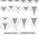 Different types of collars. A set of neckbands and collars.  A bunch of hand-drawn shirt