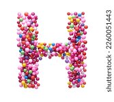 Small photo of Capital letter H made of multi-colored balls, isolated on a white background.
