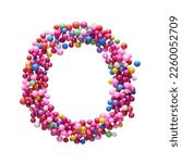 Small photo of Capital letter O made of multi-colored balls, isolated on a white background.