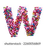 Small photo of Capital letter W made of multi-colored balls, isolated on a white background.