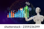 Small photo of Ai robot is calculating income and return on investment in percentage. Interest rate and dividend concept, income, return, retirement, compensation fund, investment, dividend tax.