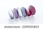 Small photo of Lenses of glasses, sunglasses lenses of various colors, glass optical lenses taken separately, brochure pictures