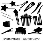 black silhouette. set of hair... | Shutterstock .eps vector #1307890390
