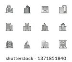 City buildings line icon set. Office building, apartment house, business area. Urban life concept. Can be used for topics like town, big city, architecture