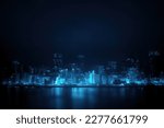 Blue neon light city background
