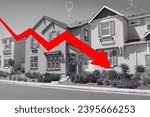 Small photo of Housing market downward trend arrow