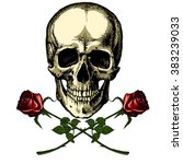 a human skull with two roses on ... | Shutterstock .eps vector #383239033