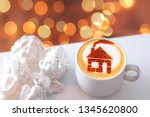 a cup of cappuccino coffee with ... | Shutterstock . vector #1345620800