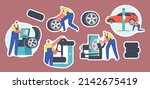 set of stickers workers change... | Shutterstock .eps vector #2142675419