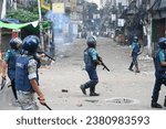 Small photo of Police try to disperse protesters during clash with the supporters of Bangladesh Nationalist Party (BNP) in Dhaka, Bangladesh, on October 28, 2023