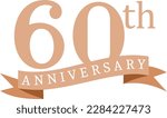 60th anniversary with ribbon, golden text