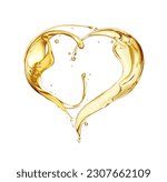 Olive or engine oil splashes in the shape of a heart isolated on white background