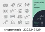 Music Icon collection containing 16 editable stroke icons. Perfect for logos, stats and infographics. Edit the thickness of the line in any vector capable app.