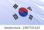 Small photo of a wrinkled and creased silken South Korea flag waving in the wind