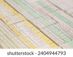 Small photo of group of old slide rule slipstick analogue computer for mathematical calcululs