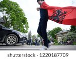 Small photo of QUEBEC CITY - JUNE 7: A protester standing in the diddle of the road during a rally to protest the G7 summit on June 7 2018 in Quebec City ,Canada