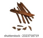 Small photo of Cinnamon sticks isolated on white background closeup. Canella spice. Aromatic condiment background.