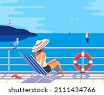 women in sun hat on cruise... | Shutterstock .eps vector #2111434766