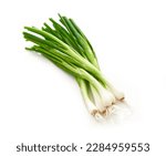 Small photo of scallion green onions or spring onions isolated on white background. fresh scallion green or spring onions isolated on white background. scallion green or spring onions isolated