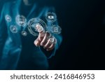 Small photo of a businessman's hand touches a virtual screen, revealing high-performance stock market results. Explore the dynamics of success in this compelling image