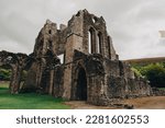 Llanthony Priory. Medieval castle ruin.  Beautiful medieval castle. Ruins of an old rural church. Llanthony Prior Abbey, Brecon Beacons, Mid Wales, UK. Landmarks of Wales travel concept.