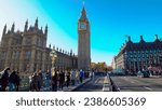 Small photo of LONDON, THE UNITED KINGDOM - JULE 26, 2023: Open-top Hop-on Hop-off Bus - City Sightseeing London on the Westminster Bridge and Big Ben and Palace of Westminster in London, England, UK