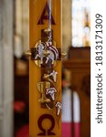 Small photo of Bratislava, Slovakia. 2020/05/20. Paschal candle (used throughout the Paschal season). St Martin's Cathedral in Bratislava.