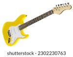 Yellow electric guitar isolated on white background, Electric guitar on white background with work path.