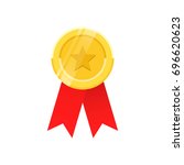 golden round award with ribbons ... | Shutterstock .eps vector #696620623