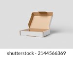 Cardboard postal, mailing box mockup with opened lid.