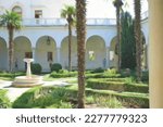 Crimea, Yalta, small royal palace in Livadia. Summer residence of the last Russian Tsar Nicholas II. Palace park, palace facade, Italian courtyard. Location of the Yalta conference.