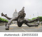 Small photo of San Francisco, California, USA. July 25, 2010. Three Heads Six Arms, a sculpture by Chinese artist Zhang Huan, his works depicting the arms, legs, feet, hands, and heads of Buddhist sculptures.