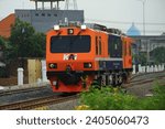Small photo of Sidoarjo, East Java, Indonesia - November 17, 2023 : Railway Measuring Train "KUJR Arjuna" is an inspection train for measuring railway tracks to ensure they comply with railway standards in Indonesia