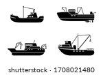 Set Of Fishing Ships. Sea...