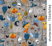 seamless pattern with halloween ... | Shutterstock .eps vector #731636566