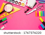 school or student supplies on a ... | Shutterstock . vector #1767376220