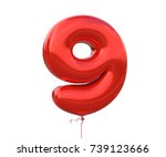 Brilliant balloon font number 9 made of realistic helium red balloon, 3d illustration with Clipping Path ready to use. For your unique balloon number decoration; Christmas,New year & several occasion