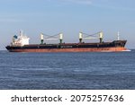 Small photo of CUXHAVEN, GERMANY - OCTOBER 29, 2021: bulk carrier POLA ELISAVETA on the river Elbe
