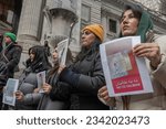 Small photo of Afghan women gathered on the steps in front of the New York Public Library in protest for women rights to study after the Taliban take over in Afghanistan. Manhattan, New York, January 14, 2023.