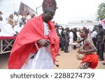 Small photo of Osun State, Nigeria - September 29th, 2017 - Sopona Worshippers performing during Olojo Festival. The Olojo festival commemorates the descent of Oduduwa to Ile-Ife.