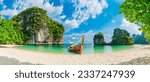 Small photo of Panorama amazed nature scenic landscape Ko Hong with boat for traveler, Attraction famous landmark tourist travel Phuket Thailand beach summer vacation trips, Tourism beautiful destination place Asia