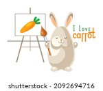 cute rabbit artist with carrot... | Shutterstock .eps vector #2092694716