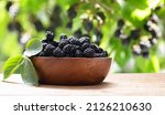 Bowl Of Ripe Blackberries On...